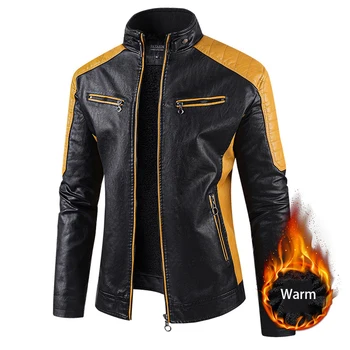 Модная кожаная куртка для мужчин, большие размеры, мужские мотоциклетные куртки-бомберы, теплые пальто, высококачественная Брендовая мужская одежда, Кожаная куртка