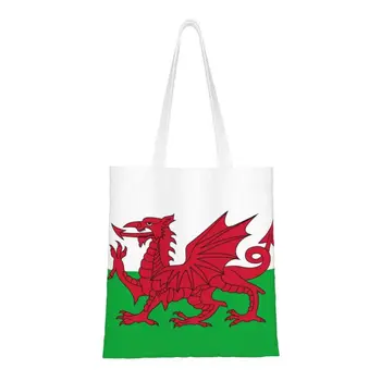 Модная сумка-тоут с флагом Уэльса для покупок, Холщовая сумка для покупок с Валлийским драконом, сумка для покупок на плечо