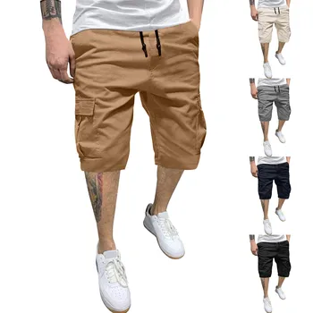 Модные мужские шорты с завязками, эластичный пояс, однотонные шорты для подростков, Летние Свободные Дышащие брюки, Уличная одежда для покупок