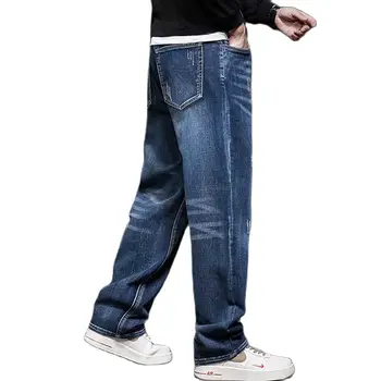 Модные прямые джинсы Для мужчин, джинсовые брюки большого размера, свободная Мешковатая уличная одежда, джоггеры, одежда в стиле хип-хоп, гарем, Рябь