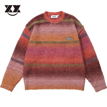 Модный повседневный пуловер Harajuku, вязаные свитера унисекс в разноцветную полоску, мужской уличный свитер Y2K, уличная одежда, осень-зима