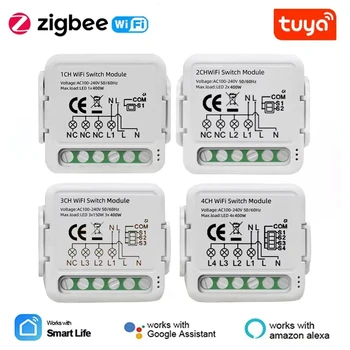 Модуль Tuya ZigBee / Wifi Switch Умный дом DIY Выключатель света 1-4 группы Поддерживает двустороннее управление Работает с Alexa Google Home