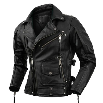 Мотоциклетная кожаная куртка, мужская кожаная куртка для мотогонки, мужская одежда, байкерское пальто, одежда из натуральной телячьей кожи, мужские куртки