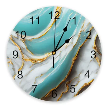 Мраморная текстура цвета Морской волны Настенные часы для спальни Большие Современные Кухонные Обеденные Круглые Настенные часы Часы для гостиной Домашний декор