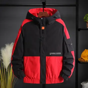 Мужская куртка на молнии с длинным рукавом, Весенняя Уличная одежда с капюшоном, Ветровка в стиле пэчворк, Толстая мужская спортивная куртка для альпинизма на открытом воздухе