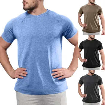 Мужская летняя повседневная футболка с коротким рукавом для бега, футболки для мышц в тренажерном зале, однотонные топы для тренировок большого размера, блузки Camiseta