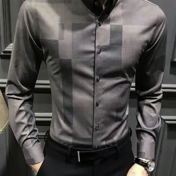 Мужская рубашка с длинным рукавом, весна и осень, модные повседневные красивые рубашки в корейском стиле, топ деловой мужской одежды