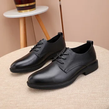 Мужские деловые оксфорды из натуральной кожи, классический универсальный простой дизайн, мужские модельные туфли из мягкой кожи черного цвета