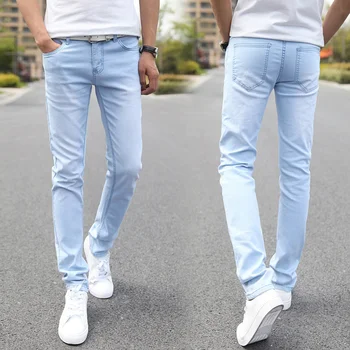 Мужские тонкие Маленькие ножки, эластичные мешковатые джинсы, Корейская мода, уличная одежда, джинсовые брюки-карго, мужская одежда