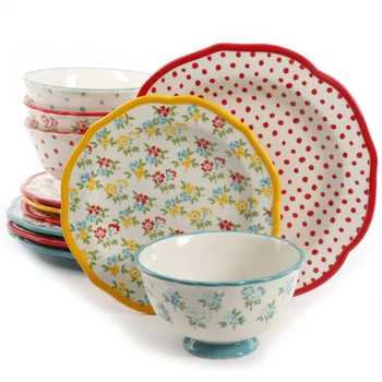 Набор посуды The Pioneer Woman с вечными цветами и ретро точками из 12 предметов