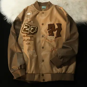 Новая американская бейсбольная форма с вышивкой, мужская модная свободная куртка в стиле хип-хоп, универсальная куртка для пары, куртка из искусственной кожи, женская