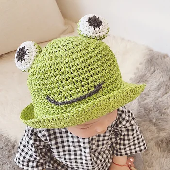 Новая милая детская шляпа-ведро с лягушкой, Соломенная детская шляпа с Мультяшной Лягушкой, летние Осенние шляпы, Солнцезащитные кепки, Солнцезащитные детские шапочки