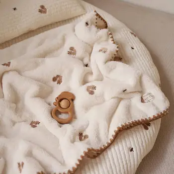 Новое зимнее детское одеяло, Фланелевое Маленькое Одеяло для малышей, вышитое одеяло с ворсом для новорожденных