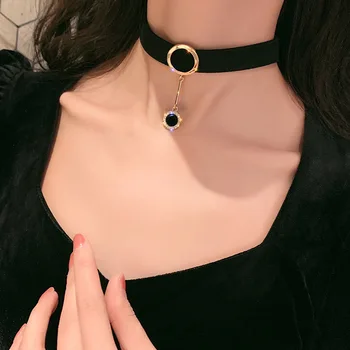 Новое Корейское сексуальное ожерелье-цепочка на ключицу, Женское короткое ожерелье из горного хрусталя, черное ожерелье с широкими полями, украшение для шеи, колье на шею