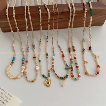Ожерелье из пресноводного жемчуга и титановой стали в форме сердца в Богемии для женщин и девочек, новое нежное плетеное ожерелье ручной работы