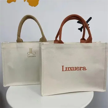 Оптовая продажа 100шт/Роскошная Высококачественная хлопчатобумажная женская сумка-тоут с индивидуальным логотипом, Многоразовый холст для покупок подарочных сумок