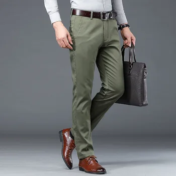 Повседневные мужские брюки нового дизайна, хлопковые, свободные, с высокой талией, прямые, модные, черные, деловые, официальные брюки, мужские, плюс размер 40