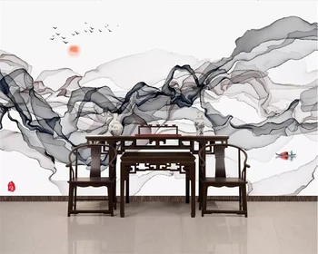 Пользовательские обои Китайские чернила пейзаж абстрактный дым настроение фреска гостиная спальня ТВ фон стены 3D обои