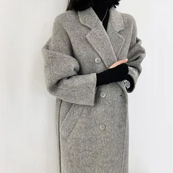 Популярное новое шелковое двустороннее кашемировое пальто 2023 года, производитель двубортных классических женских пальто