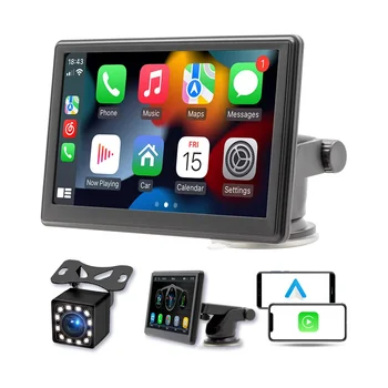 Портативное беспроводное крепление для приборной панели Carplay, 7-дюймовый сенсорный автомобильный стерео Bluetooth, FM-автомагнитола, камера заднего вида, USB