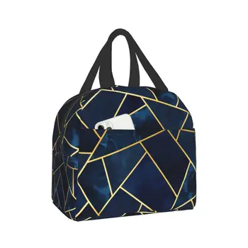 Портативные ланч-боксы с абстрактным рисунком из темно-золотой геометрии для женщин, геометрическая термоизолированная сумка для ланча для школьников