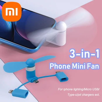Портативный мини-вентилятор 3 В 1 для мобильного телефона с подсветкой для Iphone Xiaomi Sansmung Android Type C Micro USB с небольшой насадкой для вентилятора