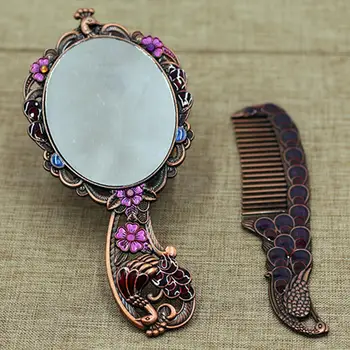 Ручное зеркало для макияжа Princess Lady Makeup Beauty С металлическим тиснением, ручное зеркало для макияжа, набор расчески