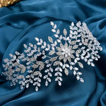 Свадебные аксессуары для волос, Диадема с кристаллами Циркона, Циркониевая Корона для невест, женский головной убор с листьями, свадебные украшения