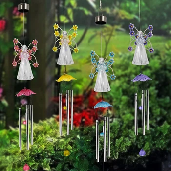 Светодиодная Солнечная садовая декоративная лампа с крючком Angel Wind Chime, Декоративная дорожка, ландшафтные фонари, автоматическая зарядка для внутреннего двора