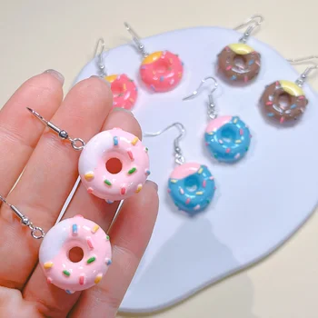 Серьги-крючки с мультяшным сладким пончиком ярких цветов для женщин и девочек, Серебряные иглы, Милые геометрические серьги, ювелирные подарки