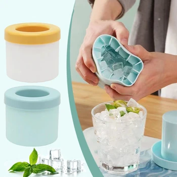 Силиконовая чашка для приготовления кубиков льда, цилиндрические лотки, Решетчатая форма для кубиков льда, легко снимаемый лоток для приготовления льда Пресс-типа, ведерко для льда для виски