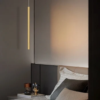Современный подвесной светильник Nordic 1 Головка из медного материала Цилиндрическая прикроватная лампа для спальни для украшения дома в ресторане-баре