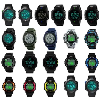 Спортивные цифровые круглые часы, люминесцентные цифровые часы, повседневные многофункциональные часы, уличный каучуковый ремешок, модные мужские часы