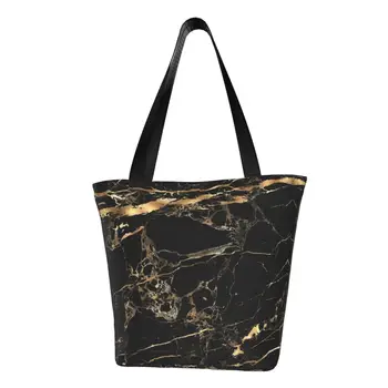 Сумка для покупок из черного мрамора с золотыми прожилками, женская современная геометрическая холщовая сумка для покупок, сумка большой емкости