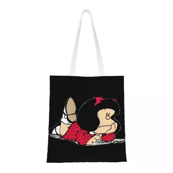 Сумки для покупок из бакалеи Mafalda, холщовые сумки для покупок, сумки через плечо, большая вместимость, прочная сумка из мультфильма Quino Comic
