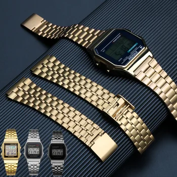 Тонкий стальной ремешок для часов CASIO стальной браслет A158/A159/A168/A169/B650/AQ230/700 маленькие золотые часы серии 18 мм Браслет