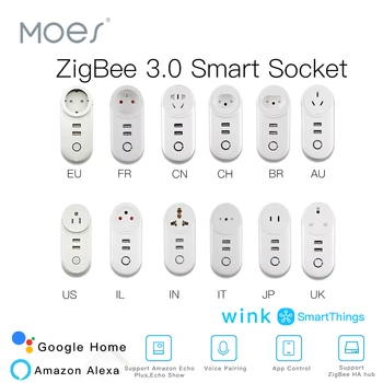 Умная розетка ZigBee 3.0 с интерфейсом 2 USB Дистанционное Голосовое управление Работает со SmartThings Wink Echo Plus и большинством концентраторов Zigbee