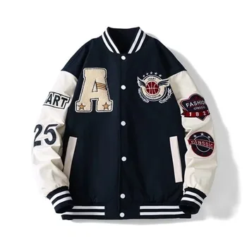 Университетская бейсбольная куртка-бомбер, мужские кожаные куртки в стиле хип-хоп харадзюку в стиле пэчворк с костяными буквами, уличная одежда, женские пальто унисекс для колледжа