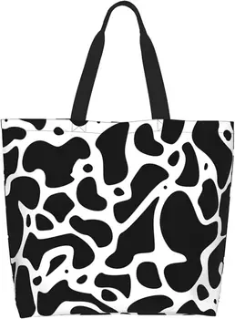 Хозяйственная сумка с рисунком коровы, портативная пляжная дорожная сумка, подходящая для ежедневных путешествий взрослых и подростков