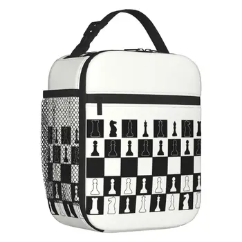Шахматная партия Изолированные сумки для ланча для женщин Шахматная доска Сменный термоохладитель Bento Box Открытый Кемпинг Путешествия