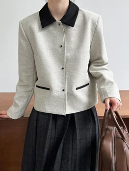 Элегантная куртка большого размера свободного кроя в бежевом цветовом блоке, новое женское пальто с отворотом и длинным рукавом, модная весна-осень 2023 M416