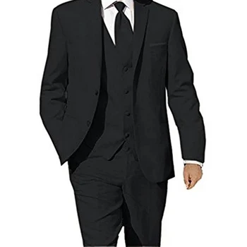 Элегантные мужские костюмы, комплект из 3 предметов, приталенный однотонный мужской костюм для деловой моды, собеседования, Джентльменское вечернее платье