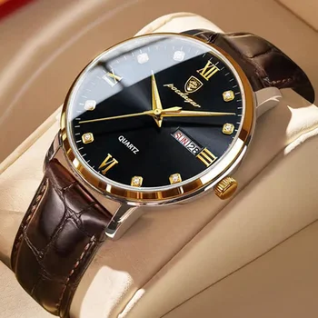 Элегантные мужские часы POEDAGAR Швейцарского бренда, роскошные кожаные кварцевые мужские наручные часы, спортивные водонепроницаемые часы, модные мужские часы